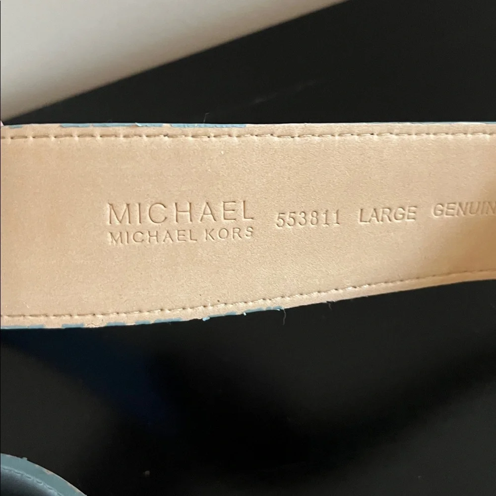 Michael Kors Dusty Blue Leather Belt with Silver Buckle - Picture 2 of 3